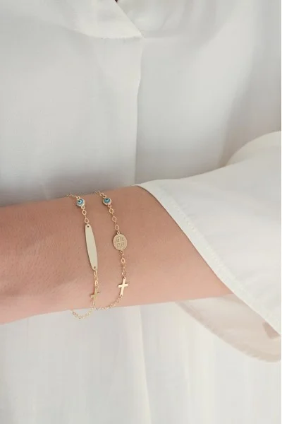 Βραχιόλι Χρυσό 9Κ Ταυτότητα Μάτι Μπλε