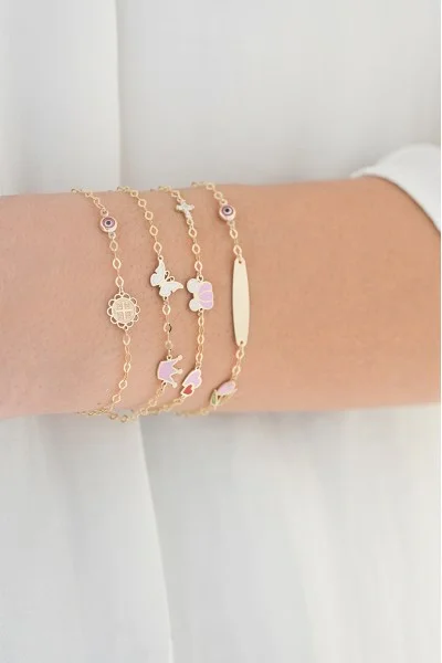 Βραχιόλι Χρυσό 9Κ Καρδούλες Ροζ