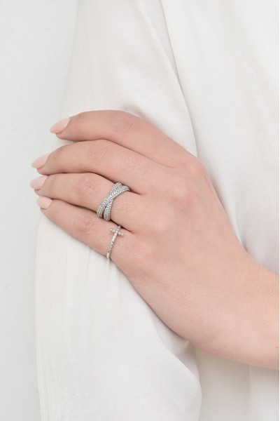 Δαχτυλίδι Λευκόχρυσο 14Κ Σταυρός