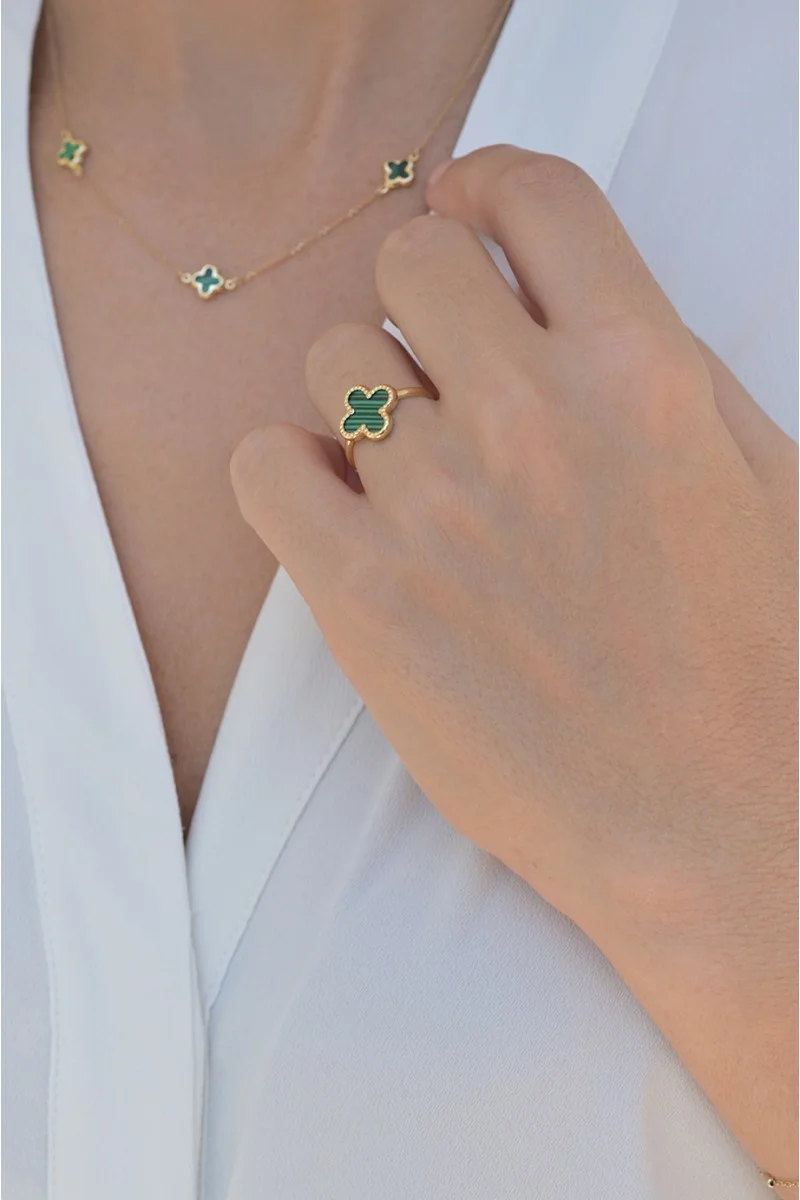 Κολιέ Χρυσό 14Κ Flower Blossom Green