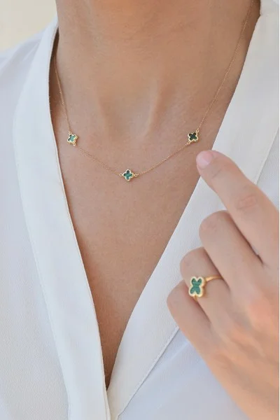 Κολιέ Χρυσό 14Κ Flower Blossom Green