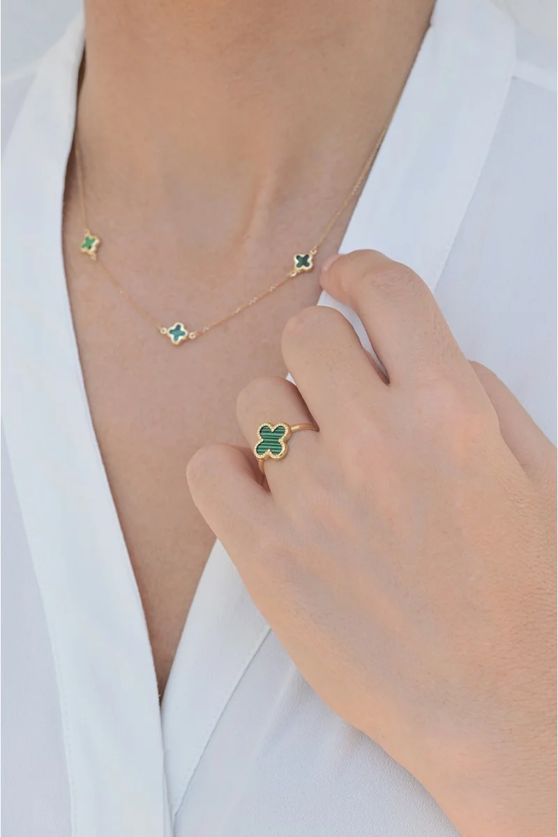 Κολιέ Χρυσό 14Κ Flower Blossom Green