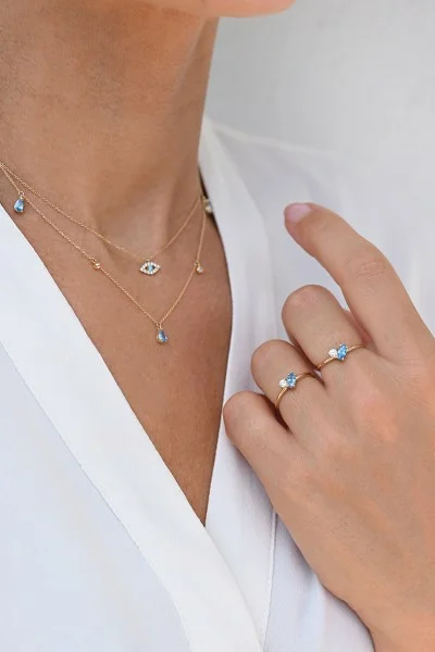 Δαχτυλίδι Χρυσό 9Κ Blue Dots