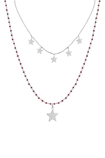 Κολιέ Ασημένιο Διπλό Stars Red Ροζάριο