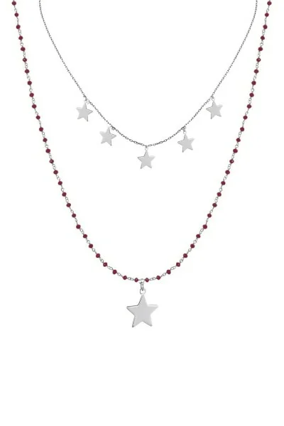 Κολιέ Ασημένιο Διπλό Stars Red Ροζάριο