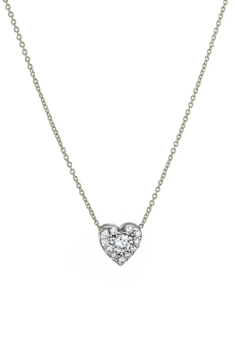 Κολιέ Λευκόχρυσο 14Κ White Gold Heart Πετράτη