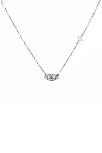 Κολιέ Λευκόχρυσο 9Κ Ματάκι Σταυρός Λουστρέ