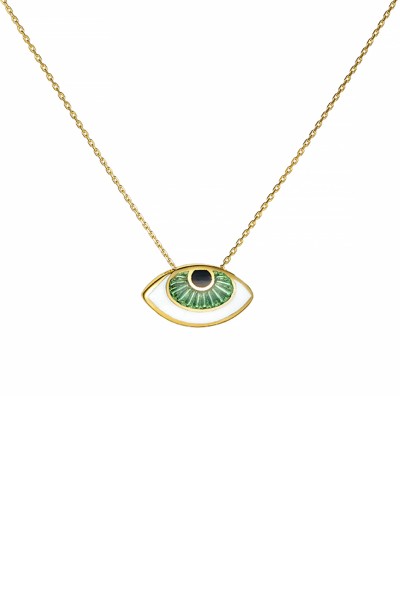 Κολιέ EyeConic Χρυσό 9Κ Big Green Eye