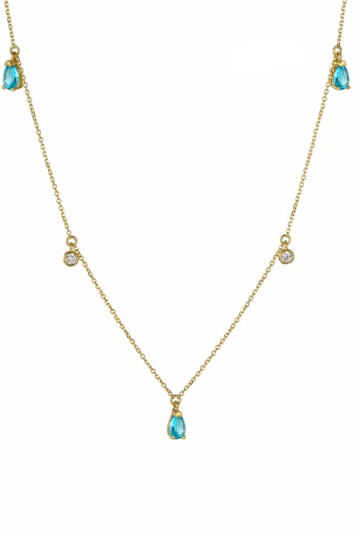 Κολιέ Lumière Χρυσό 14Κ Glam Drops Light Blue