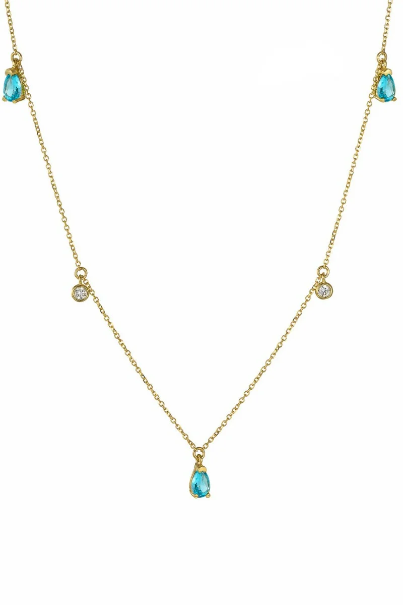 Κολιέ Lumière Χρυσό 14Κ Glam Drops Light Blue