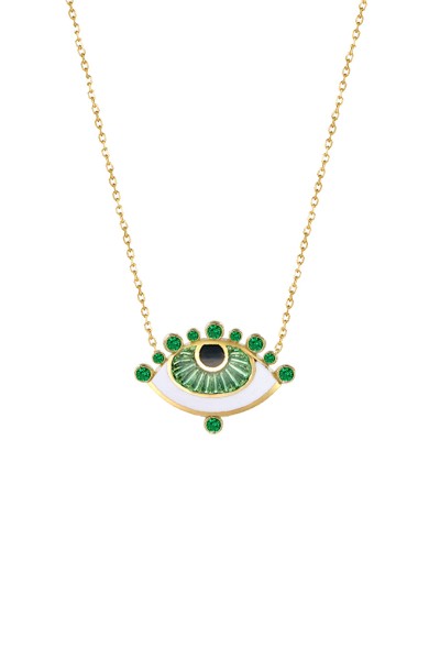 Κολιέ EyeConic Χρυσό 9Κ Big Green Eye Bubbles