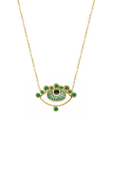 Κολιέ EyeConic Χρυσό 9Κ Big Green Eye Bubbles