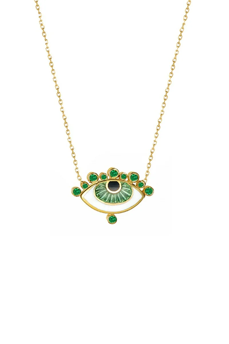 Κολιέ EyeConic Χρυσό 9Κ Big Green Eye Bubbles