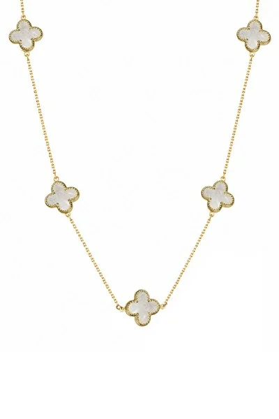 Κολιέ Χρυσό 14Κ White Flowers