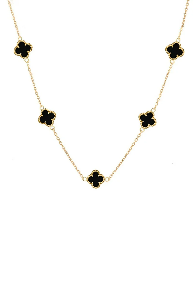 Κολιέ Χρυσό 14Κ Black Flowers