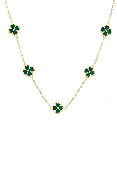Κολιέ Χρυσό 14Κ Green Flowers Διπλής Όψης