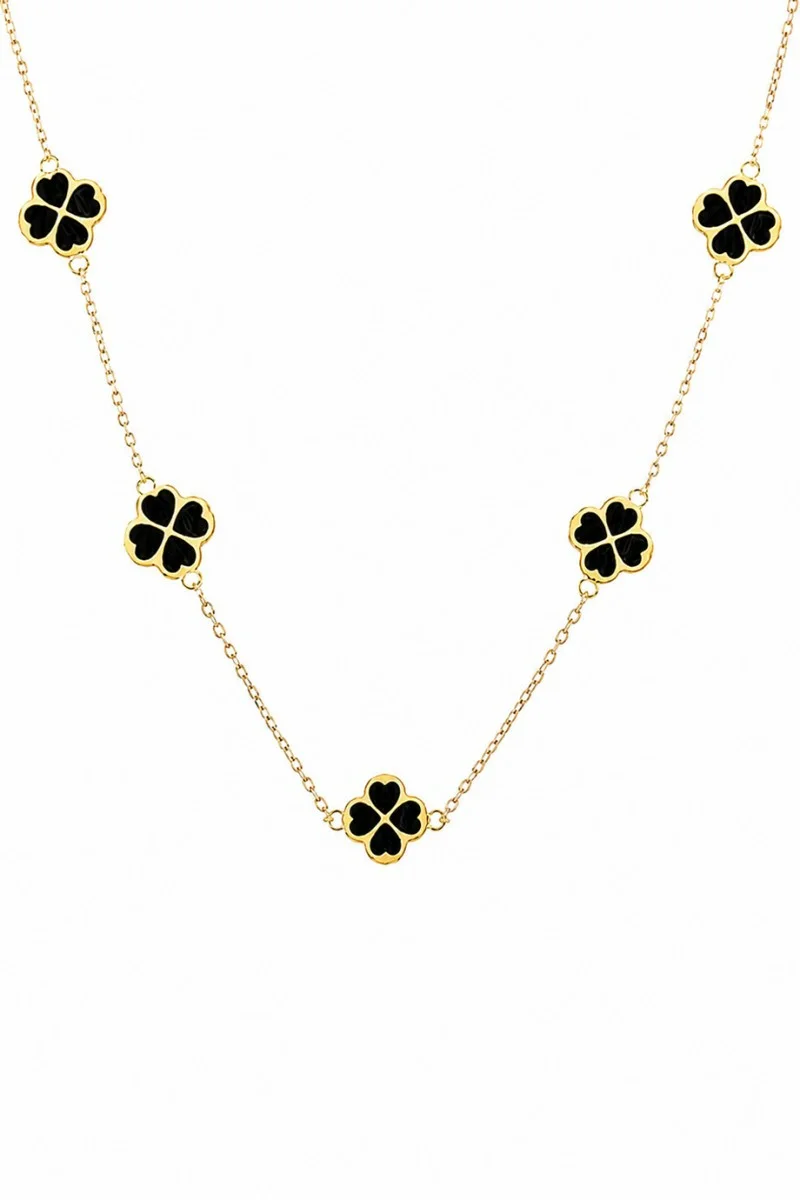 Κολιέ Χρυσό 14Κ Black Flowers Διπλής Όψης