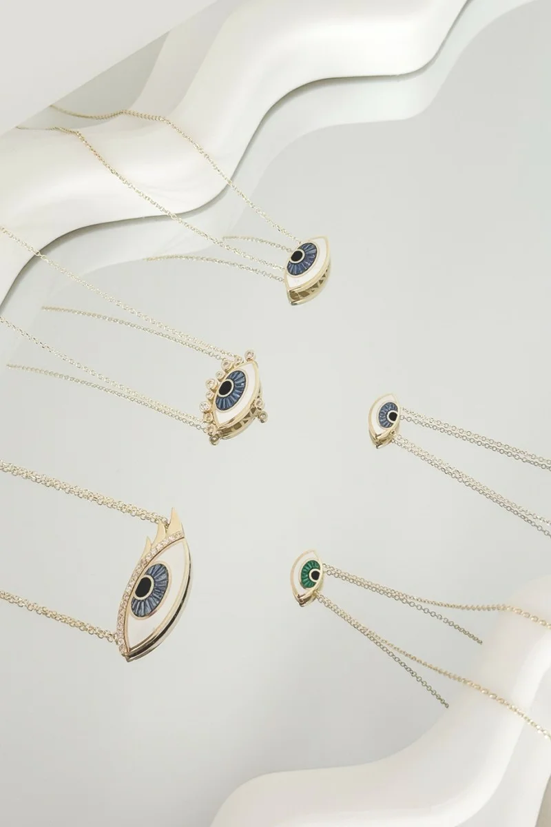 Κολιέ EyeConic Χρυσό 9Κ Big Blue Eye Bubbles