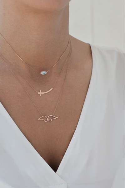 Κολιέ Ροζ Χρυσό 14Κ Σταυρός Πλάγιος