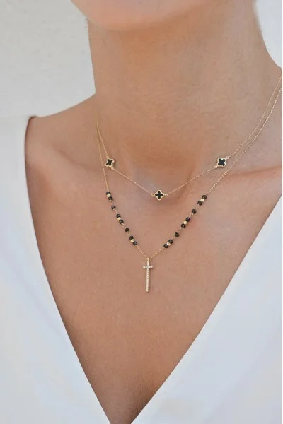 Κολιέ Χρυσό 14Κ Flower Blossom Black