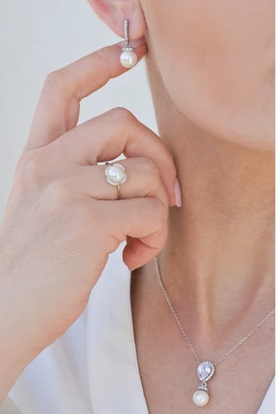 Κολιέ Λευκόχρυσο 14Κ Μαργαριτάρι Elite Drop