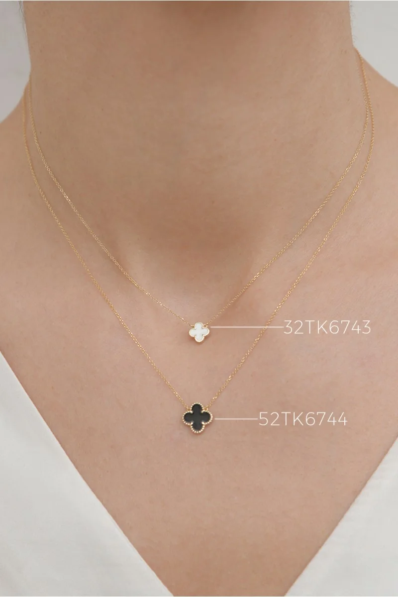 Κολιέ Χρυσό 9Κ Flower Διπλής Όψης Μαύρο-Λευκό Σμάλτο