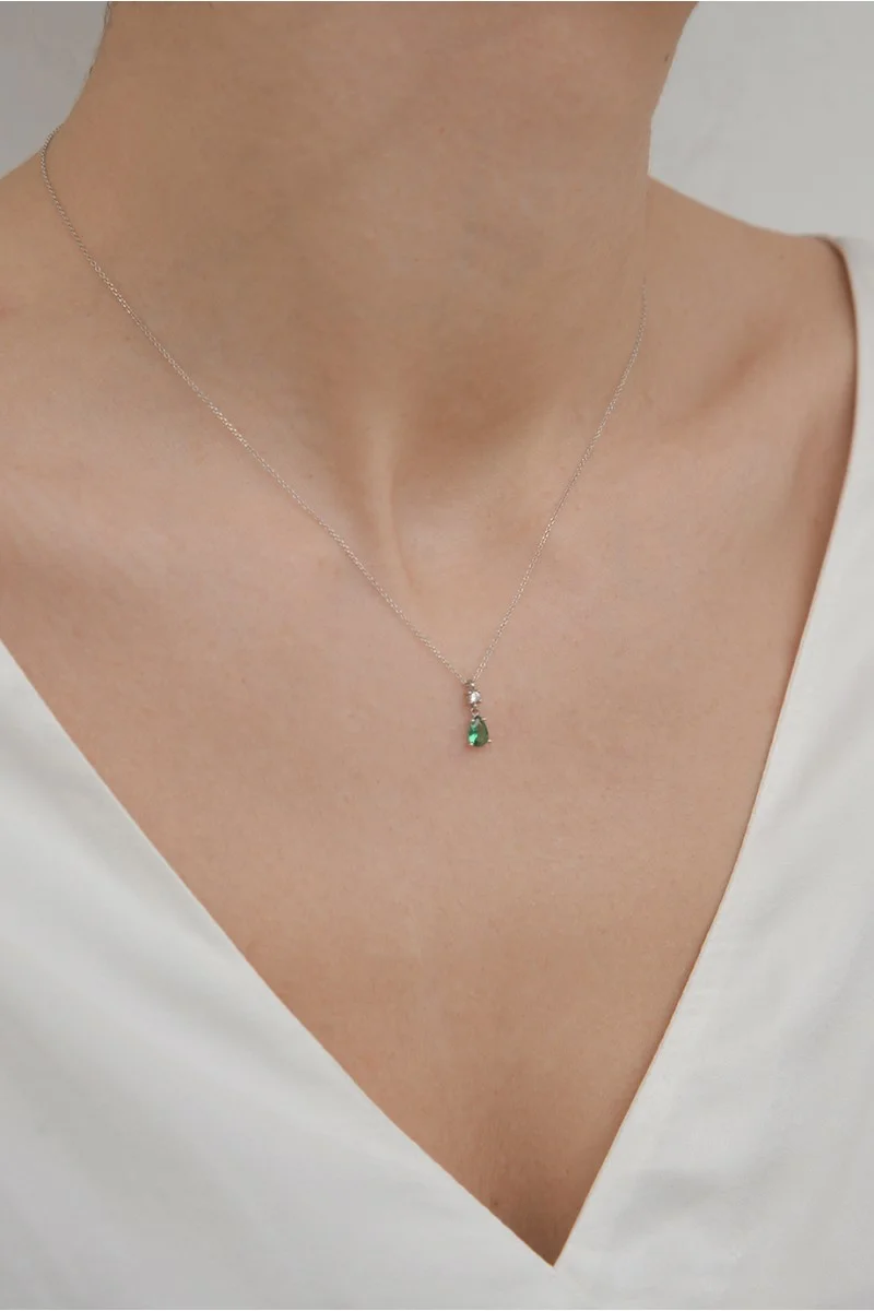Κολιέ Λευκόχρυσο 9Κ Green Drop