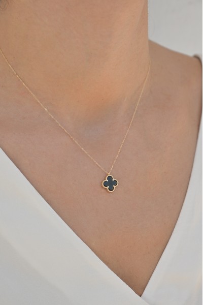 Κολιέ Χρυσό 14Κ Black Flower Όνυχας