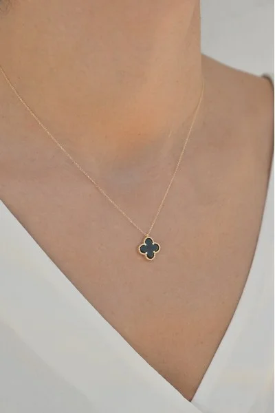 Κολιέ Χρυσό 14Κ Black Flower Όνυχας