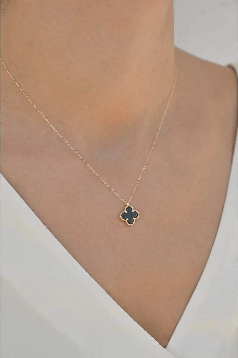 Κολιέ Χρυσό 14Κ Black Flower Όνυχας