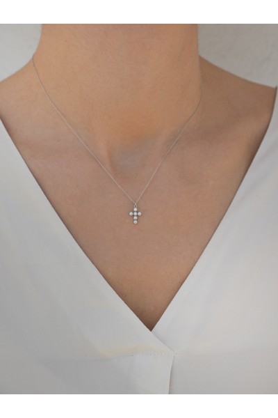 Κολιέ Λευκόχρυσο 9Κ Σταυρός Φούσκες