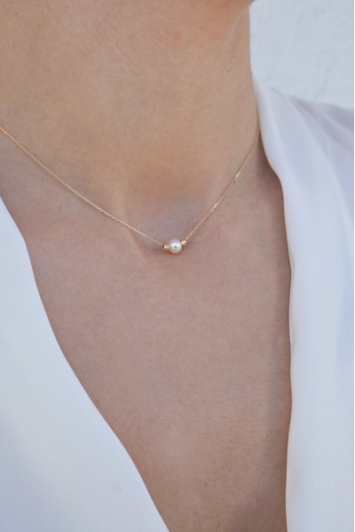 Κολιέ Χρυσό 14Κ Μαργαριτάρι Διαμανταρισμένο