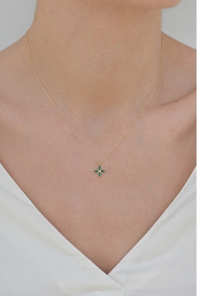 Κολιέ Χρυσό 9Κ Green Flower