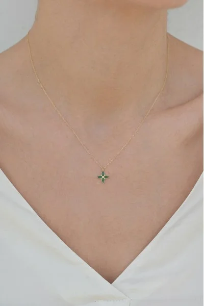 Κολιέ Χρυσό 9Κ Green Flower