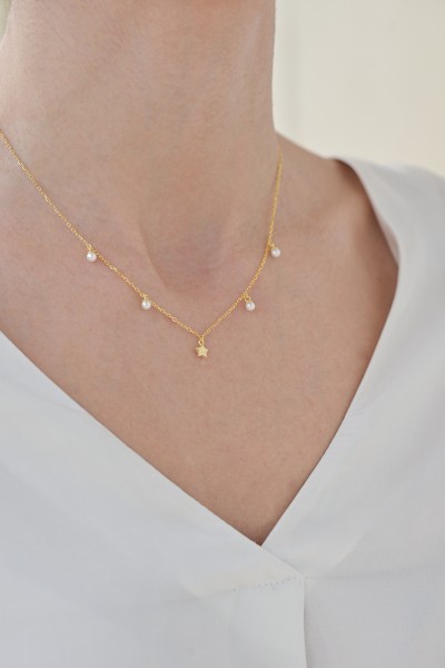 Κολιέ Ασημένιο Pearls and Star