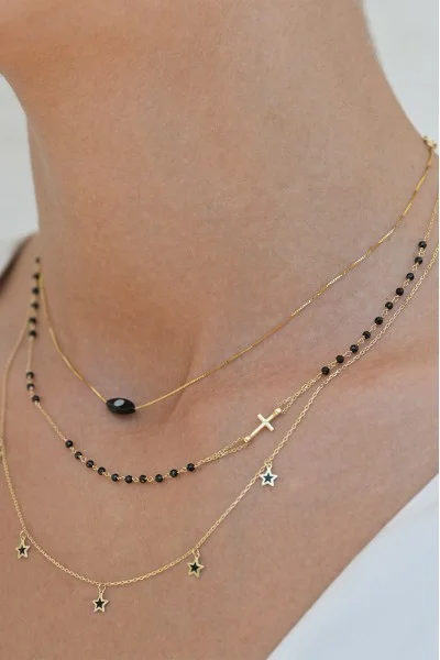 Κολιέ Χρυσό 14Κ Ροζάριο Σταυρός