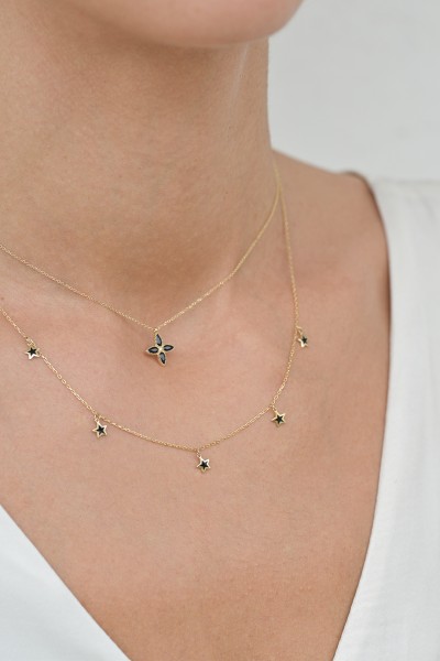 Κολιέ Χρυσό 9Κ Black Flower