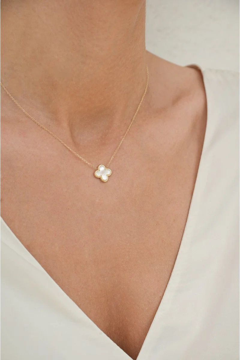 Κολιέ Χρυσό 14Κ White Flower