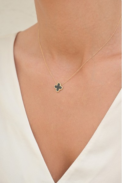 Κολιέ Χρυσό 14Κ Black Flower