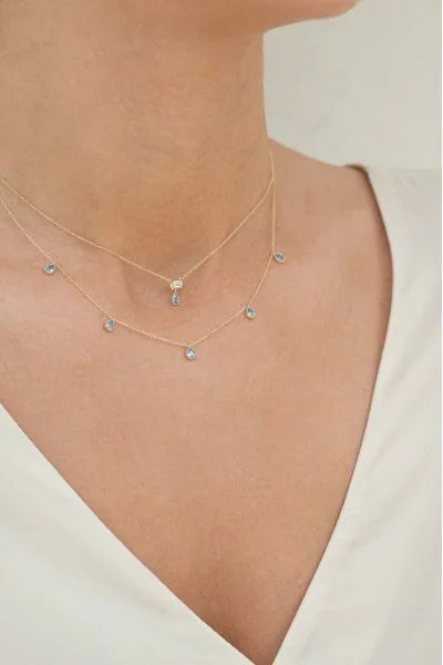 Κολιέ Lumière Χρυσό 14Κ Blue Drops
