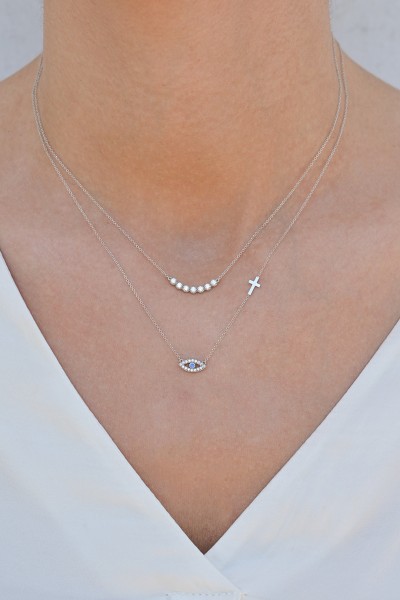 Κολιέ Λευκόχρυσο 9Κ White Dots Line