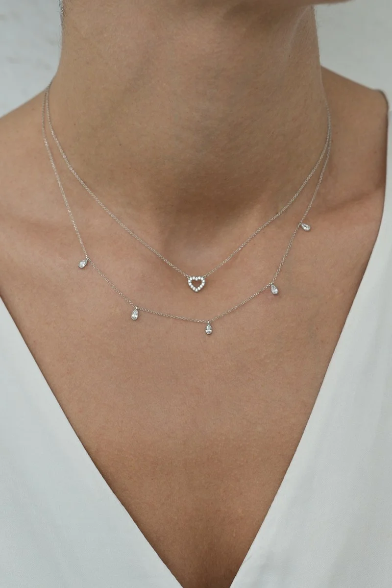 Κολιέ Lumière Λευκόχρυσο 9Κ White Mini Drops