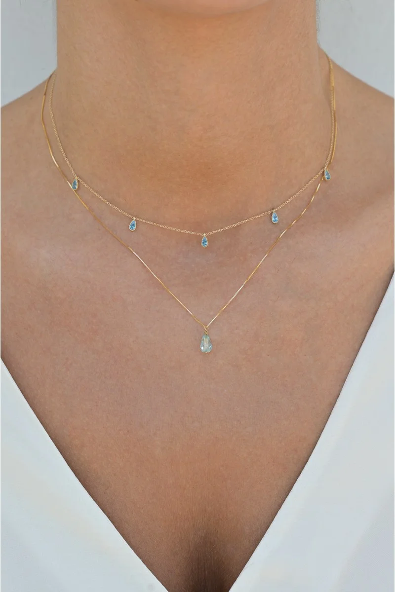 Κολιέ Lumière Χρυσό 9Κ Blue Mini Drops