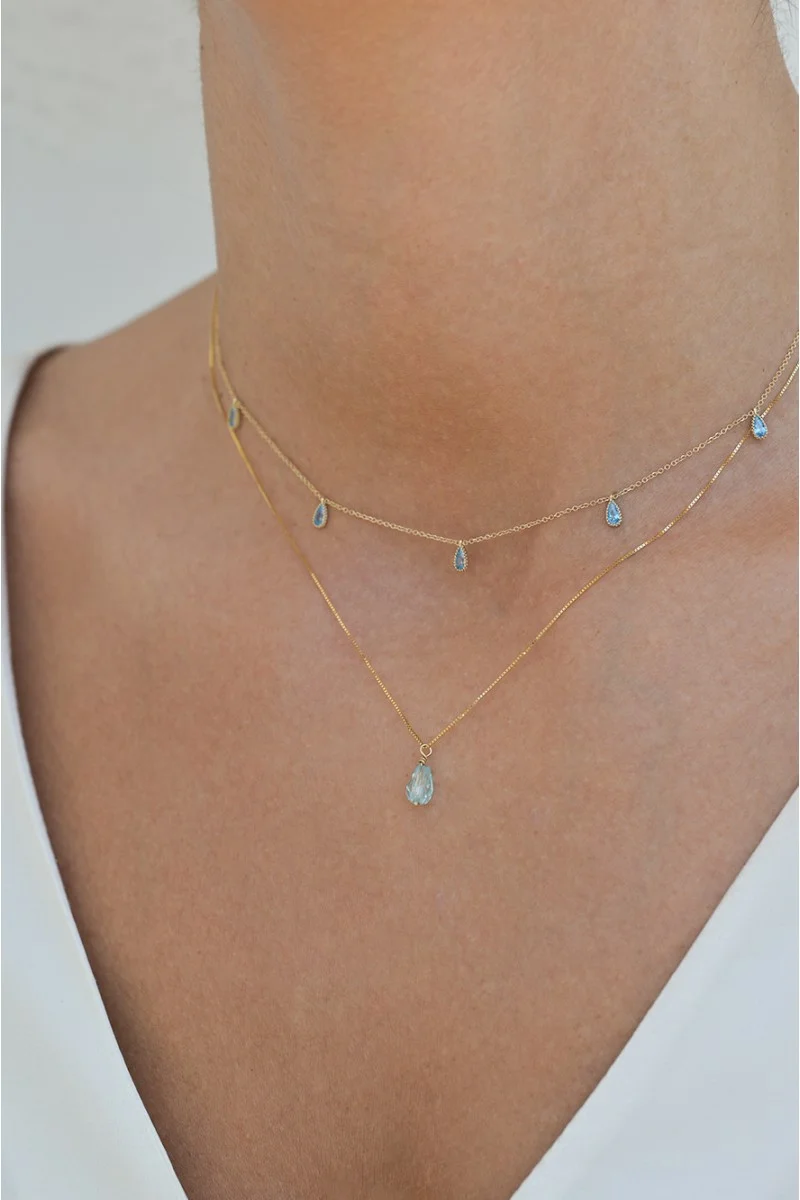 Κολιέ Lumière Χρυσό 9Κ Blue Mini Drops
