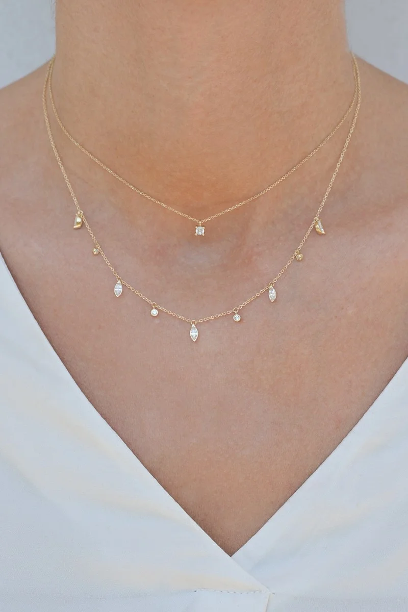 Κολιέ Lumière Χρυσό 14Κ White Drops