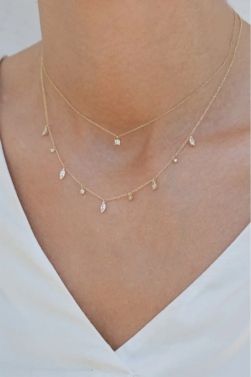 Κολιέ Lumière Χρυσό 14Κ White Drops