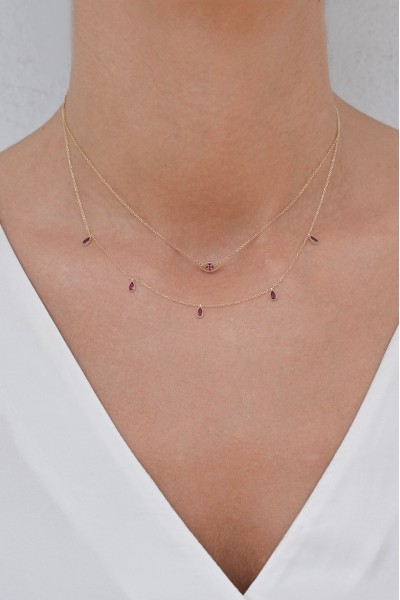 Κολιέ Χρυσό 9Κ Red Mini Drops
