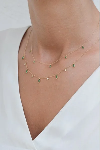 Κολιέ Lumière Χρυσό 9Κ Green Mini Drops