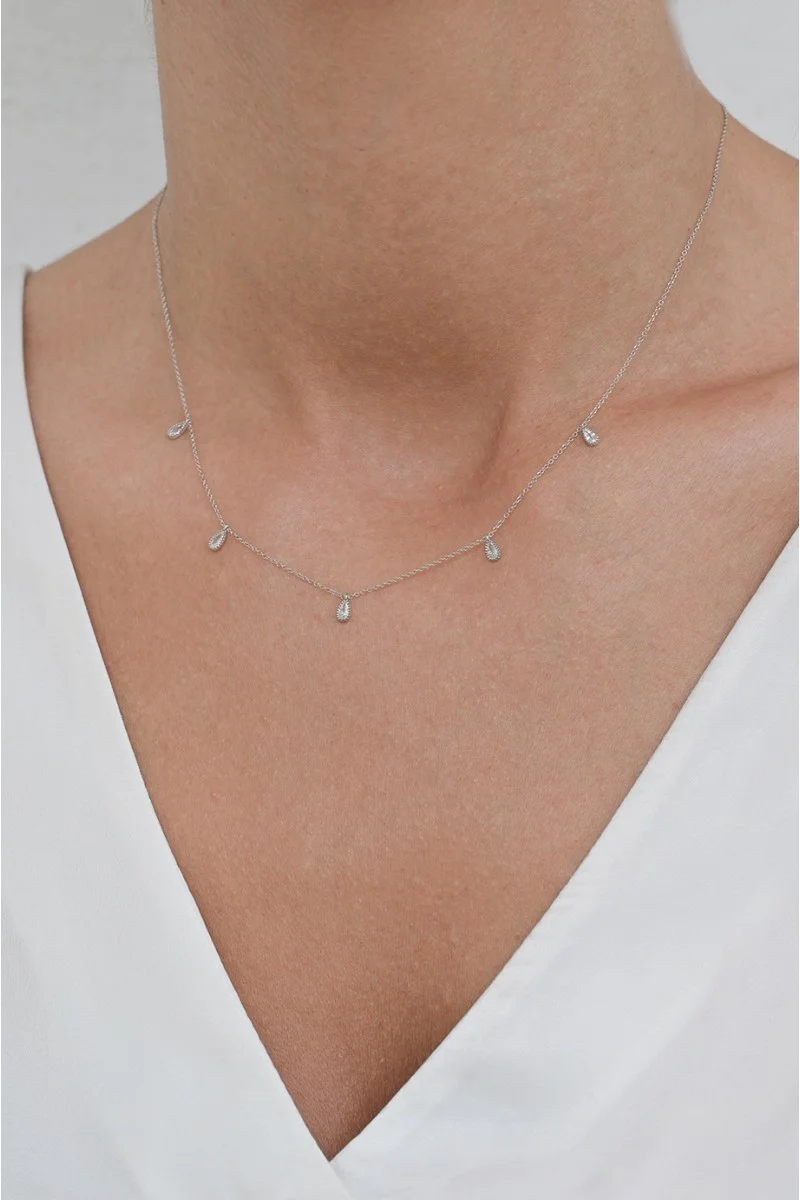 Κολιέ Lumière Λευκόχρυσο 9Κ White Mini Drops