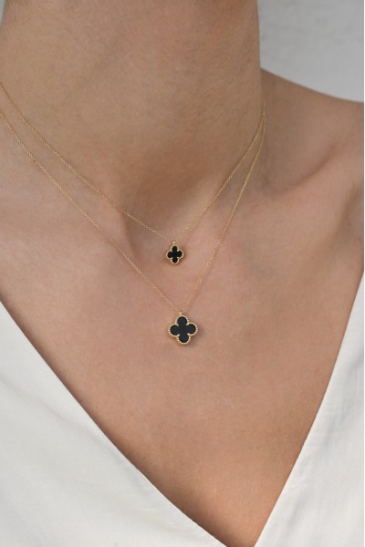 Κολιέ Χρυσό 14Κ Black Flower Όνυχας